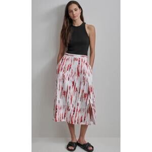 DKNY Women's Linen Blend Print Pull On Midi Skirt (Pink, White, XL), NWT‎ $109